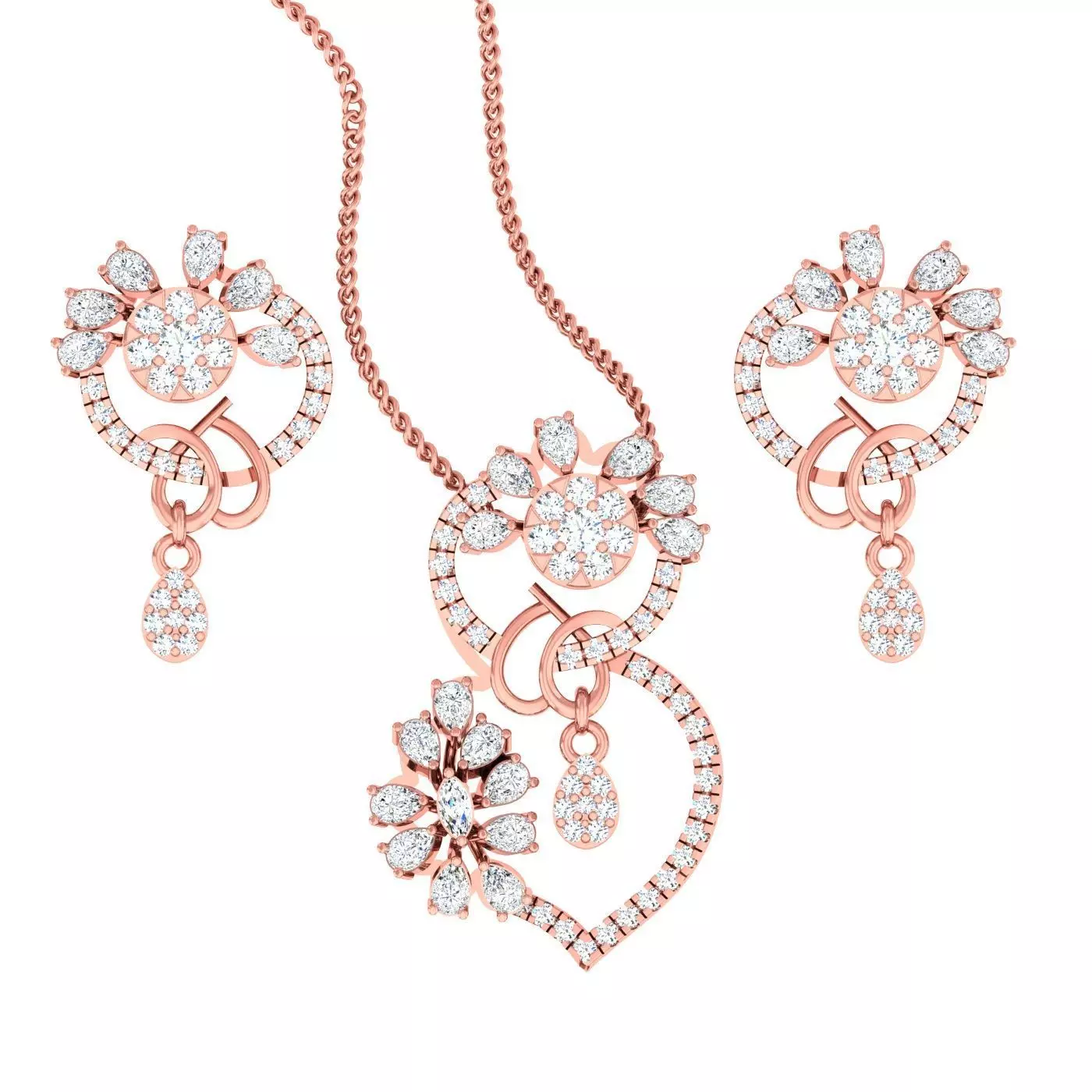 Flower and Leaves Light wt Pendant Earrings Set 3dm stl obj mtl 3D print model