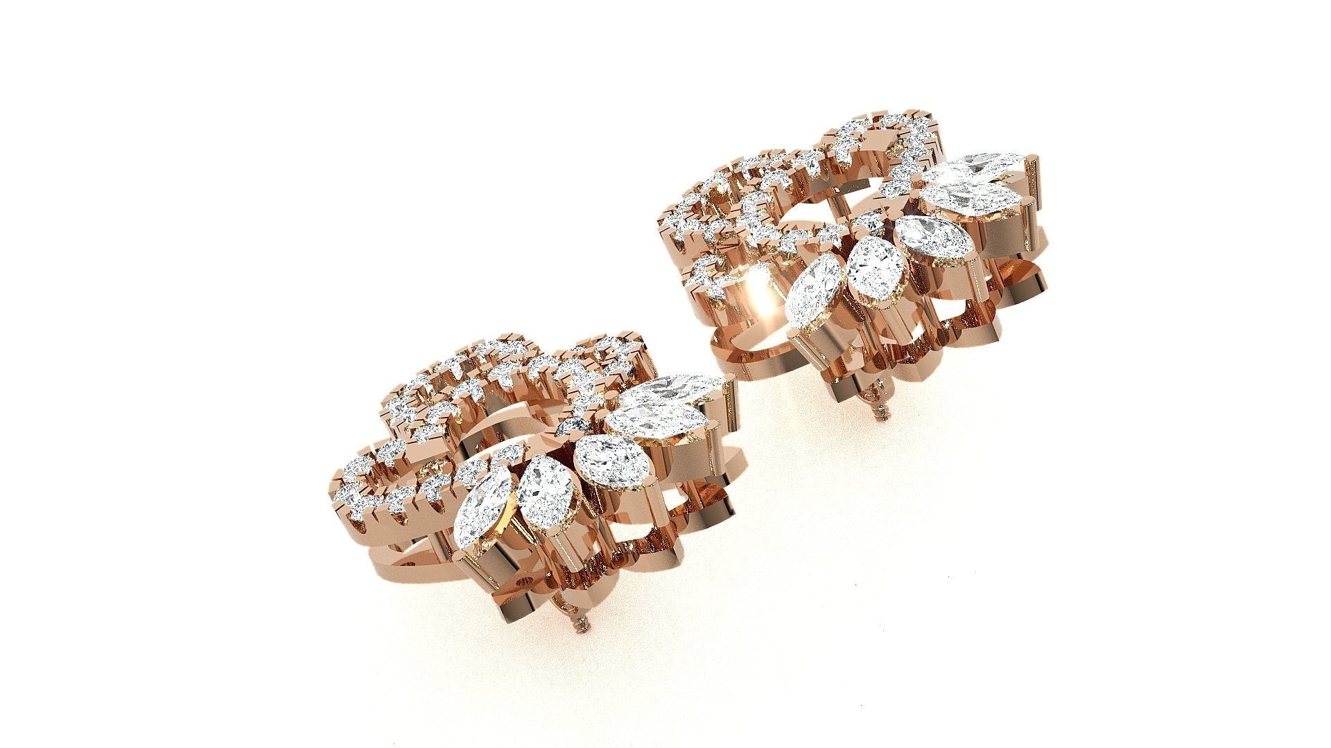 Leaves High Jewelry Pendant Earrings Set 3dm stl obj mtl gltf 3D print model_4