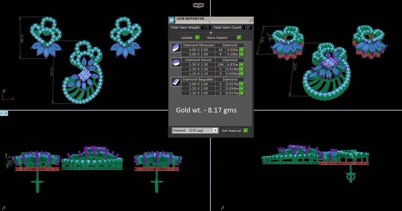 Leaves High Jewelry Pendant Earrings Set 3dm stl obj mtl gltf 3D print model_5