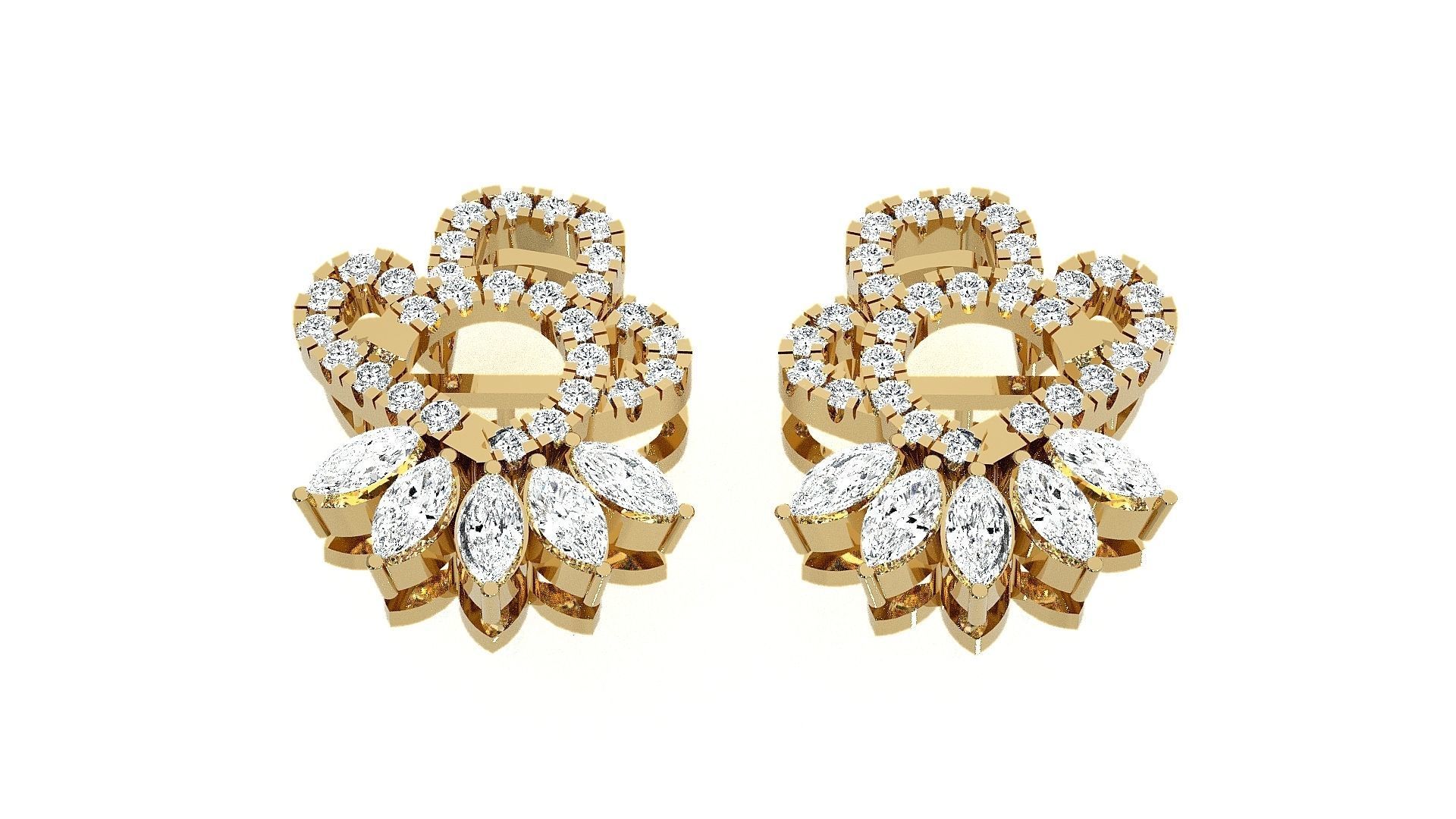 Leaves High Jewelry Pendant Earrings Set 3dm stl obj mtl gltf 3D print model_17