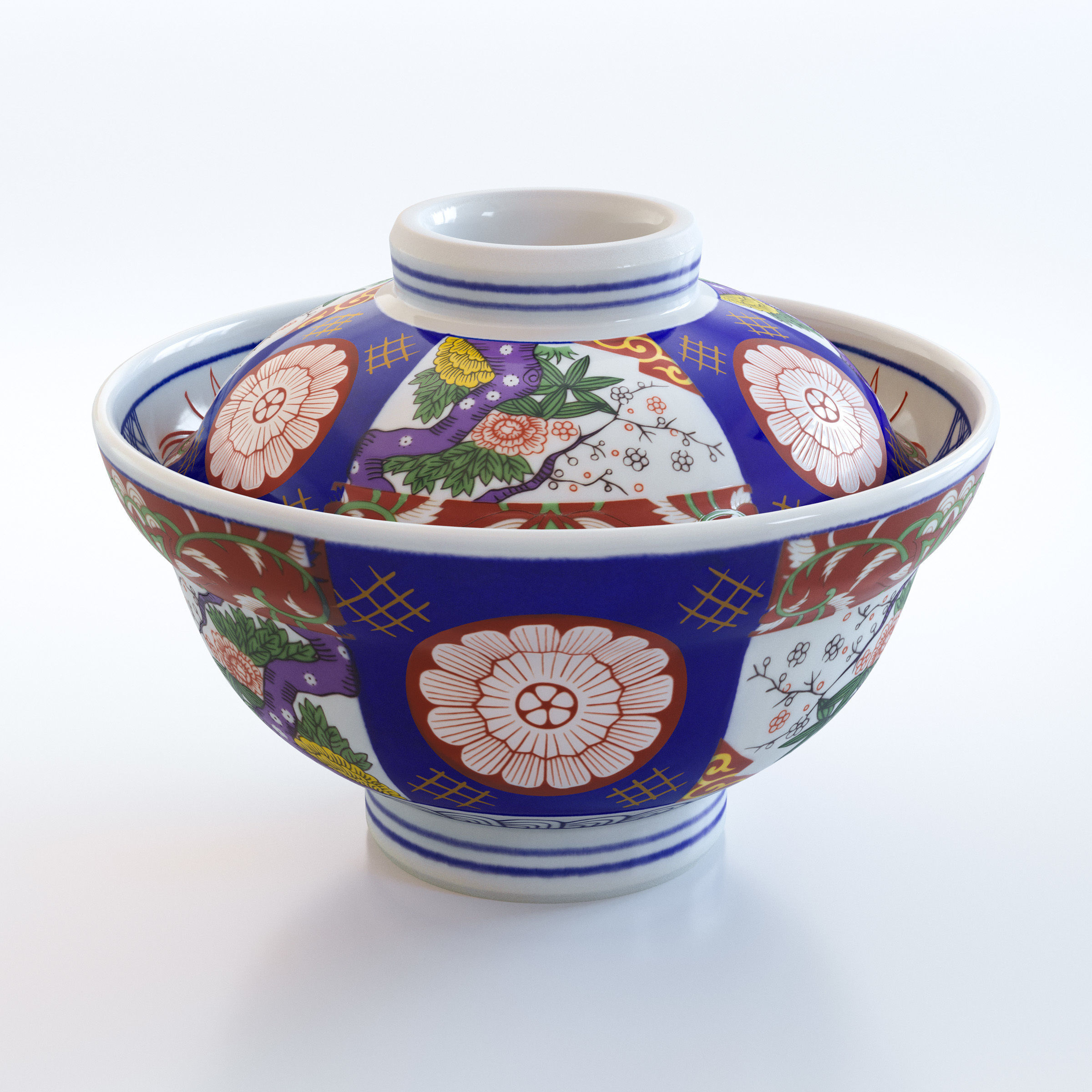 Gyudon and Donburi bowl with lid - Japanese Beef Rice Bowl Low-poly 3D model_6