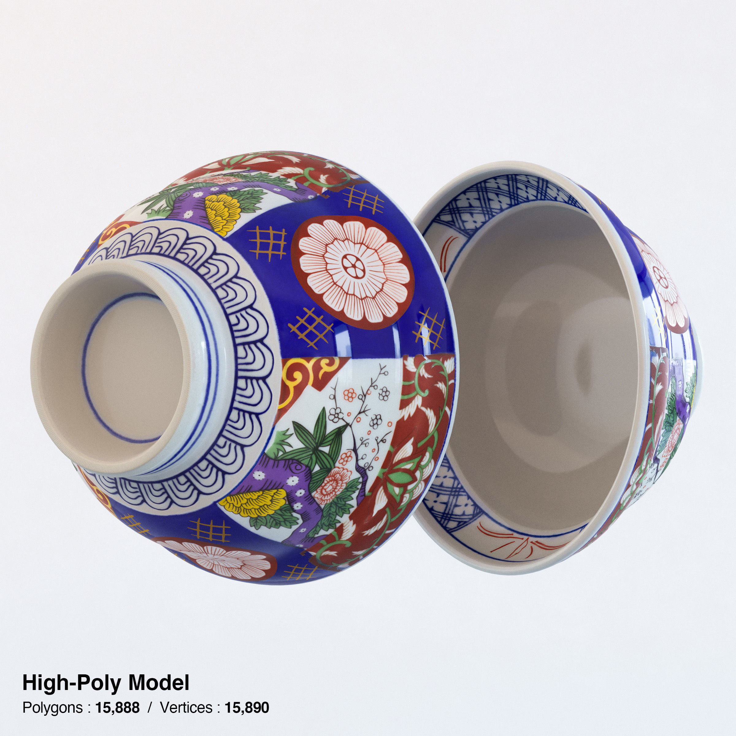 Gyudon and Donburi bowl with lid - Japanese Beef Rice Bowl Low-poly 3D model_20