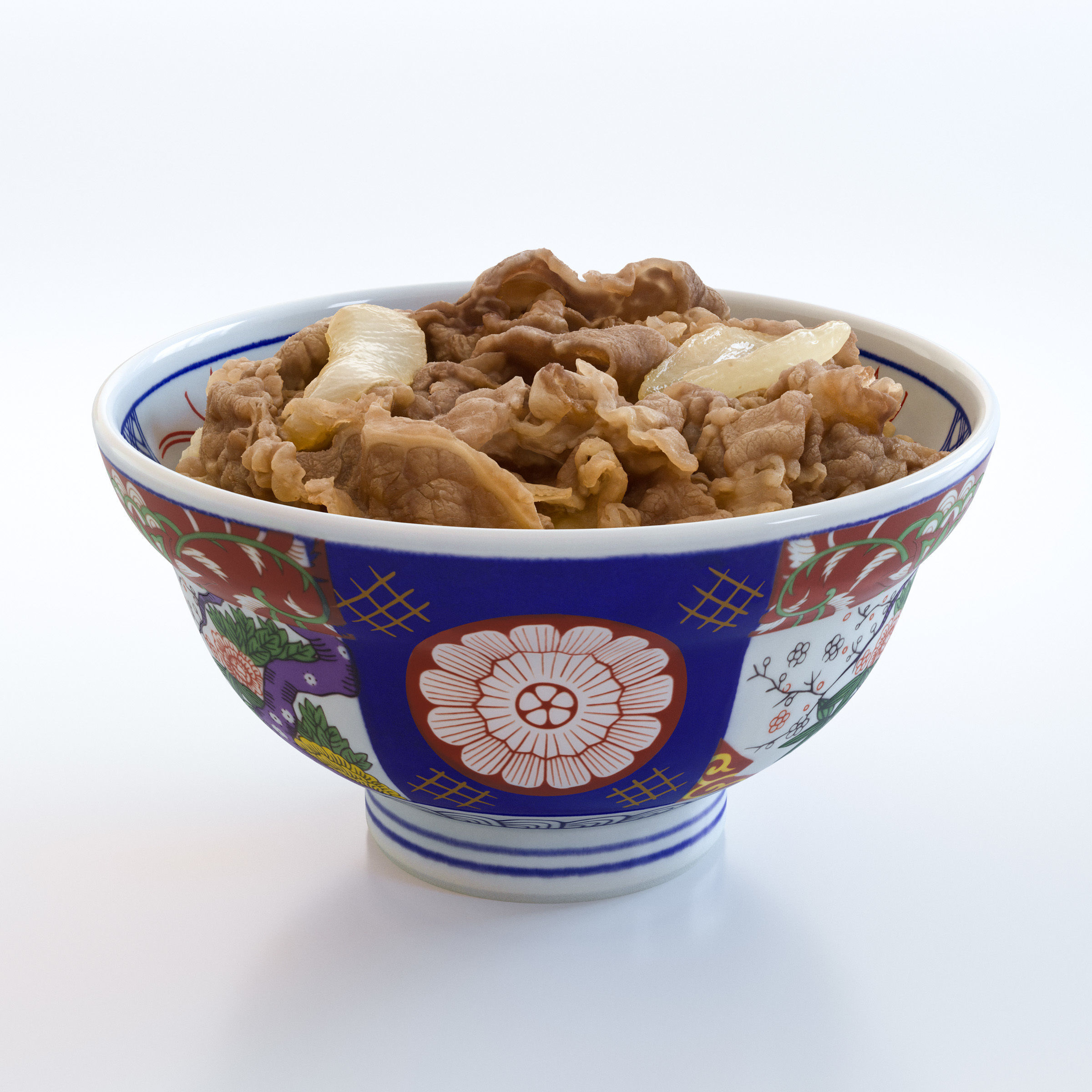 Gyudon and Donburi bowl with lid - Japanese Beef Rice Bowl Low-poly 3D model_7