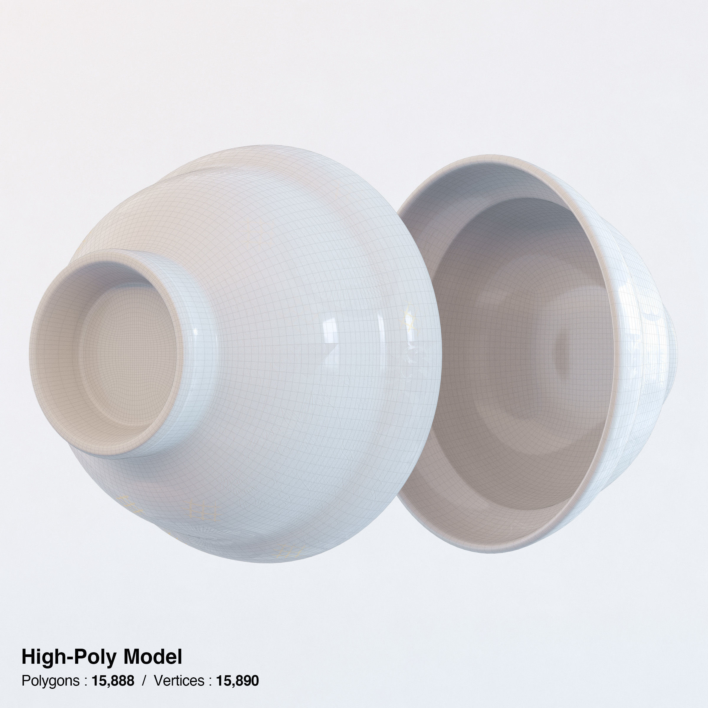 Gyudon and Donburi bowl with lid - Japanese Beef Rice Bowl Low-poly 3D model_21