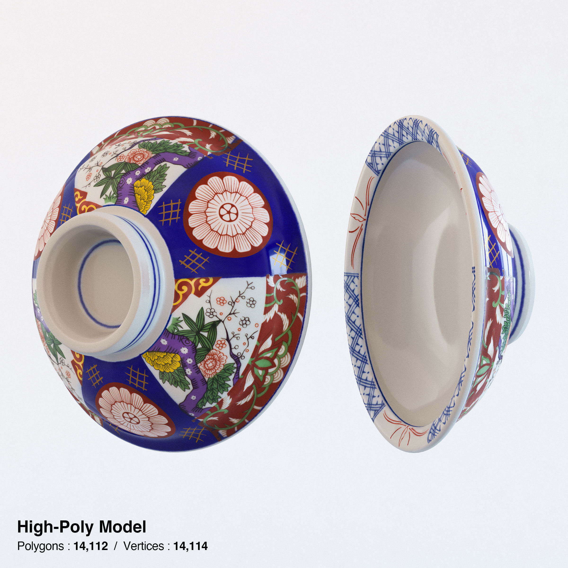 Gyudon and Donburi bowl with lid - Japanese Beef Rice Bowl Low-poly 3D model_26