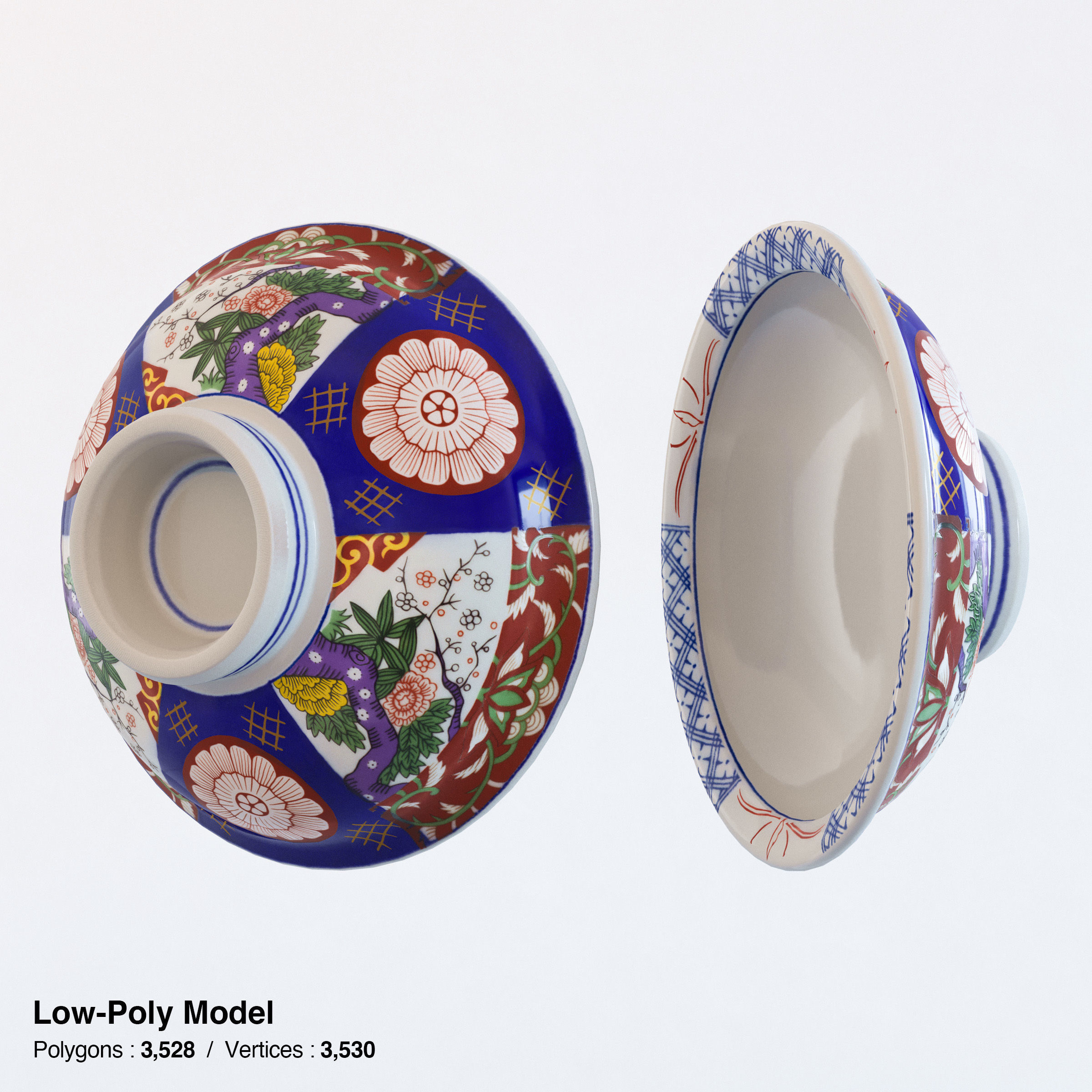 Gyudon and Donburi bowl with lid - Japanese Beef Rice Bowl Low-poly 3D model_23