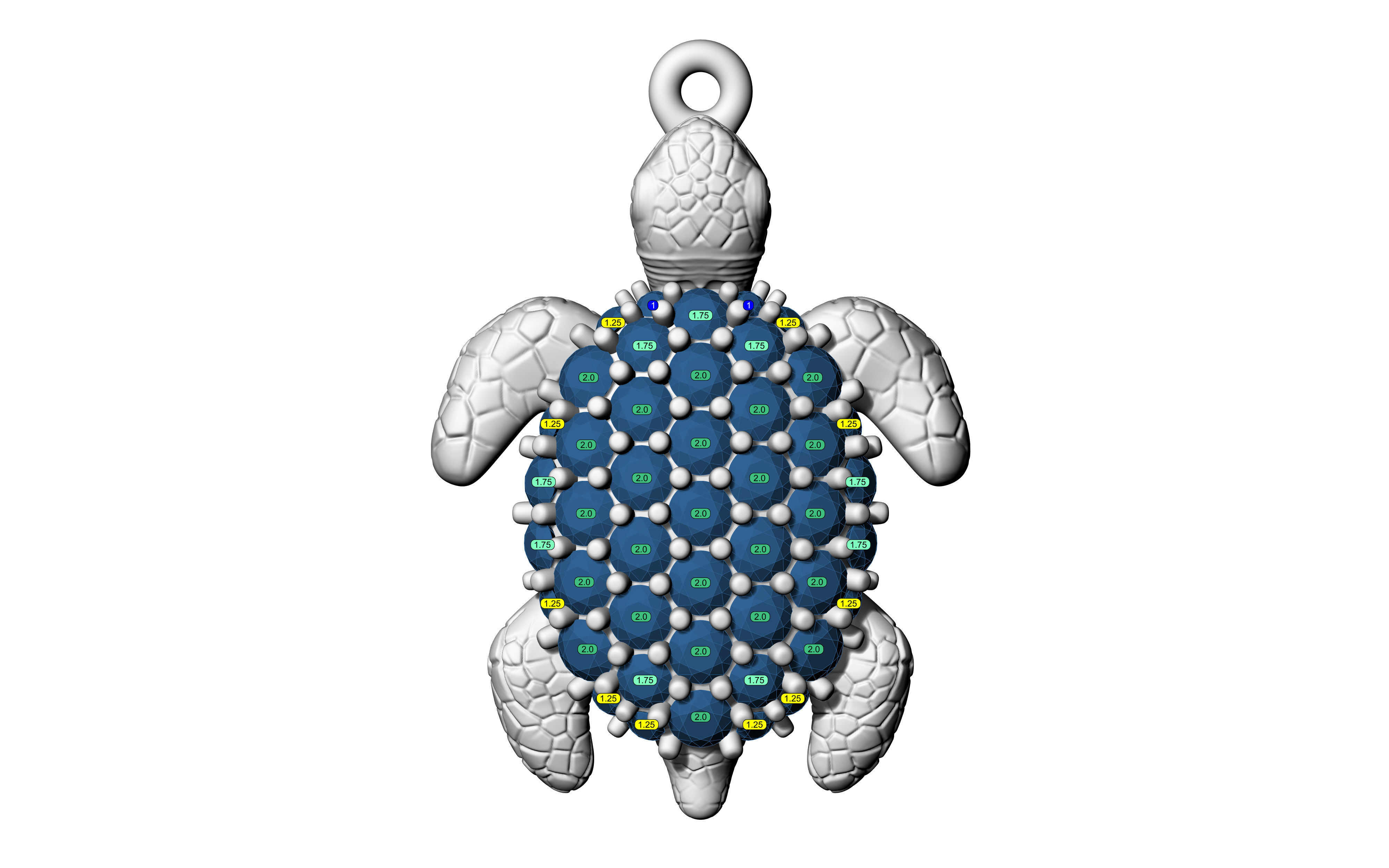 Turtle pendant with diamonds 3D print model_10