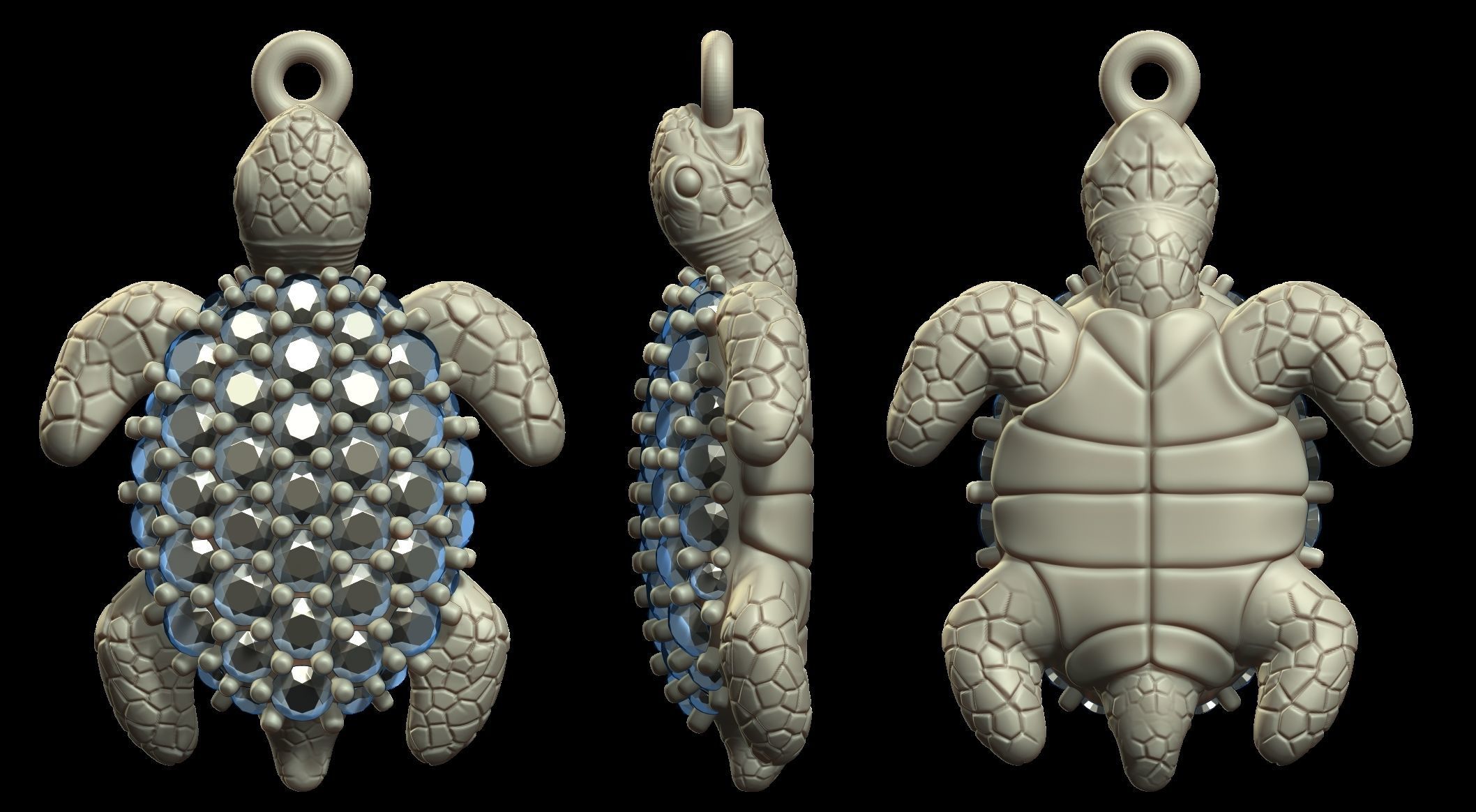 Turtle pendant with diamonds 3D print model_1