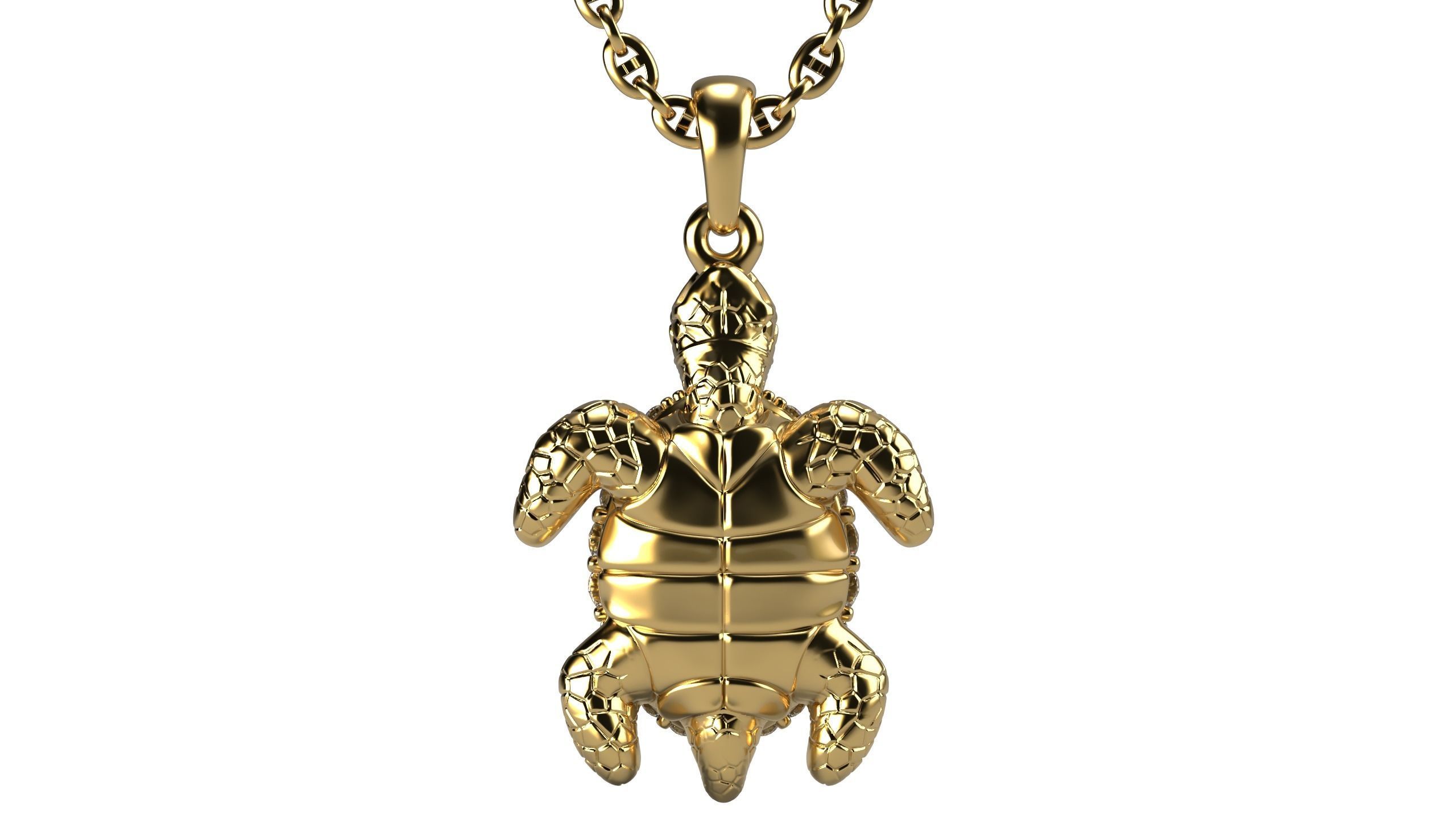 Turtle pendant with diamonds 3D print model_4
