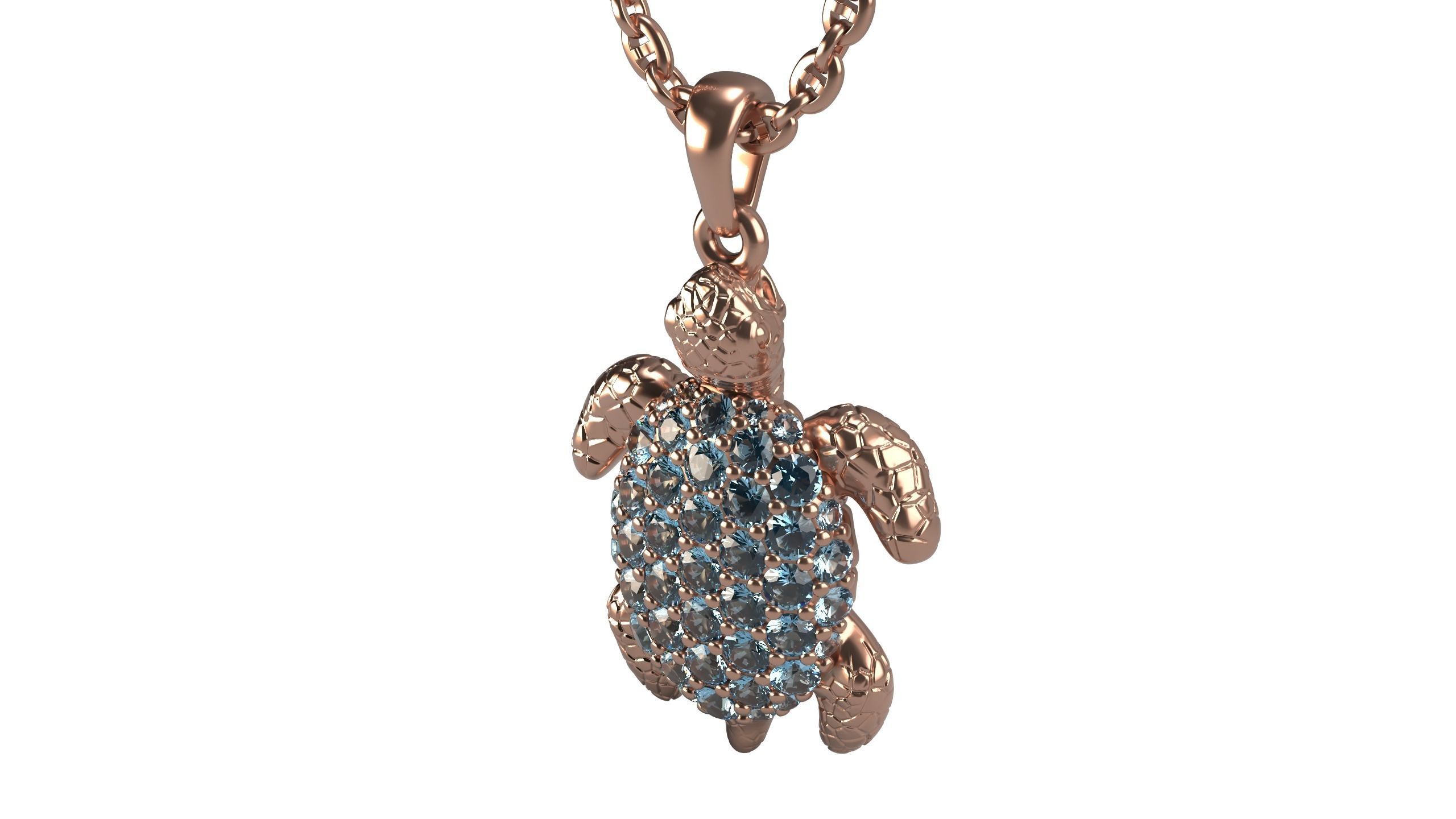 Turtle pendant with diamonds 3D print model_8