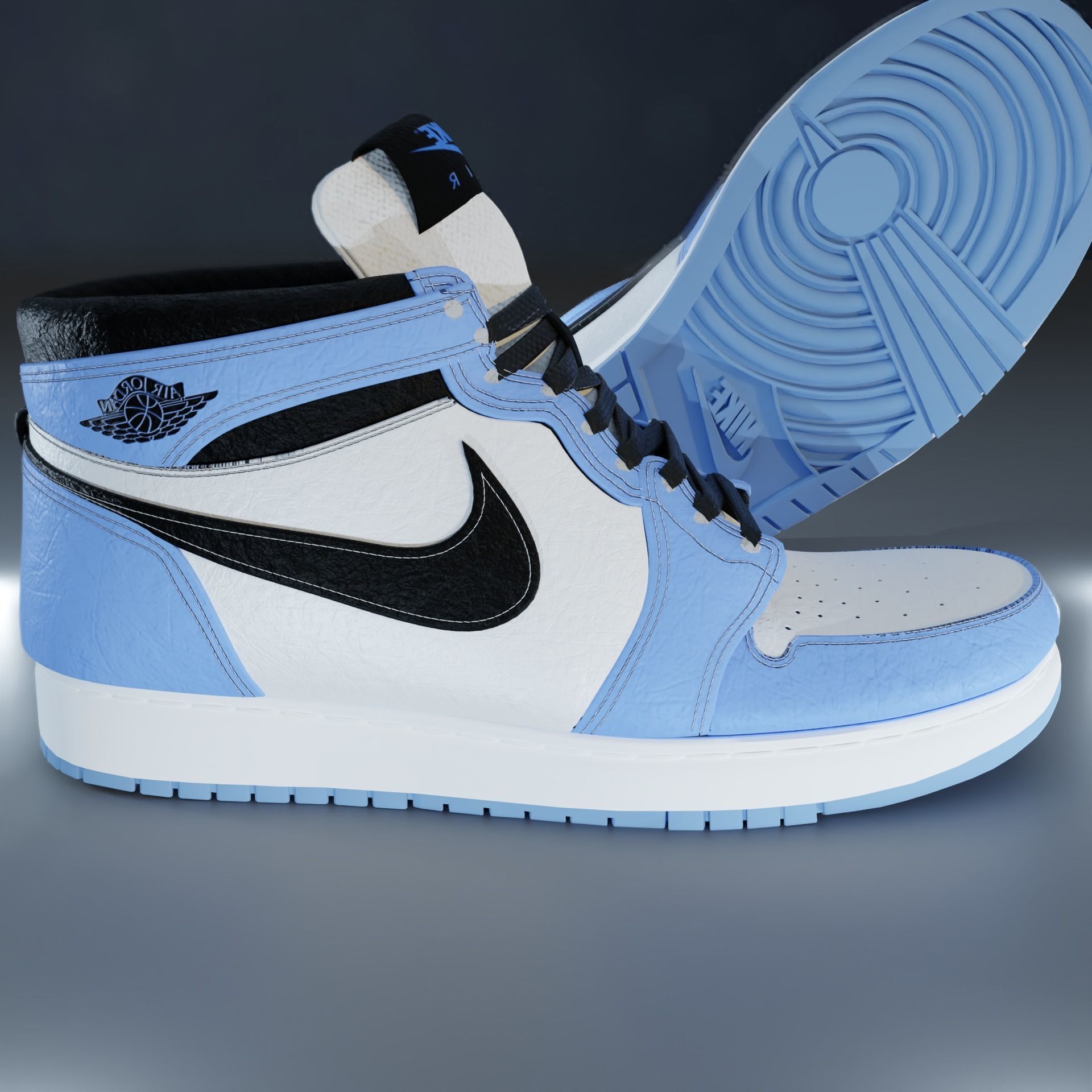 Air Jordan 1 Blue University PBR  3D model_2