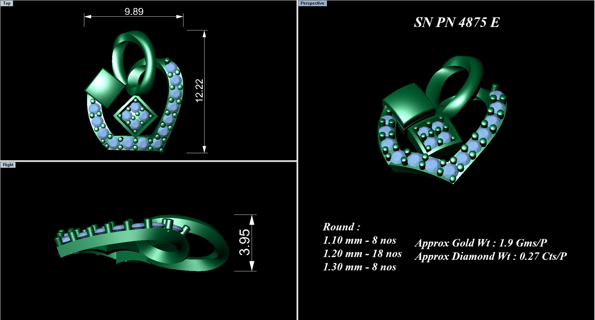 Flower Vase High Jewelry Pendant Earrings Set 3dm stl obj mtl  3D print model_5
