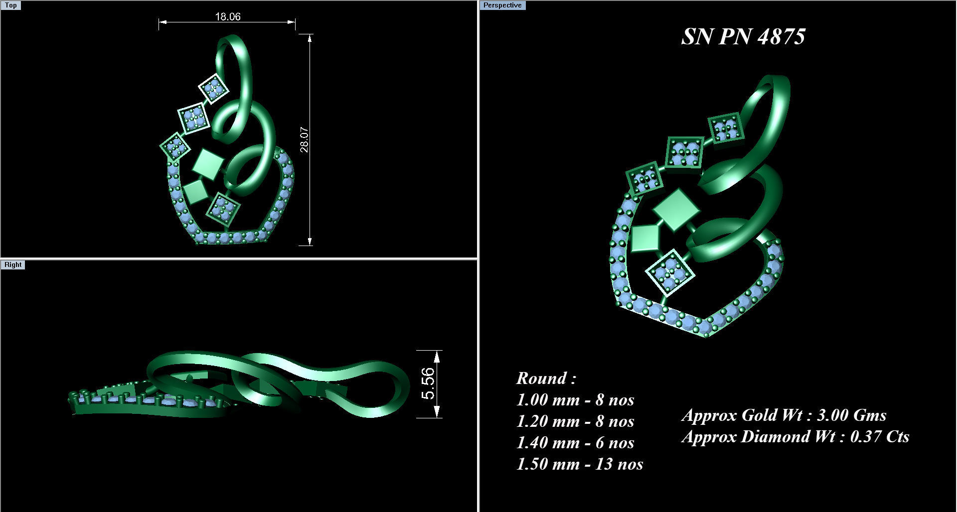 Flower Vase High Jewelry Pendant Earrings Set 3dm stl obj mtl  3D print model_6