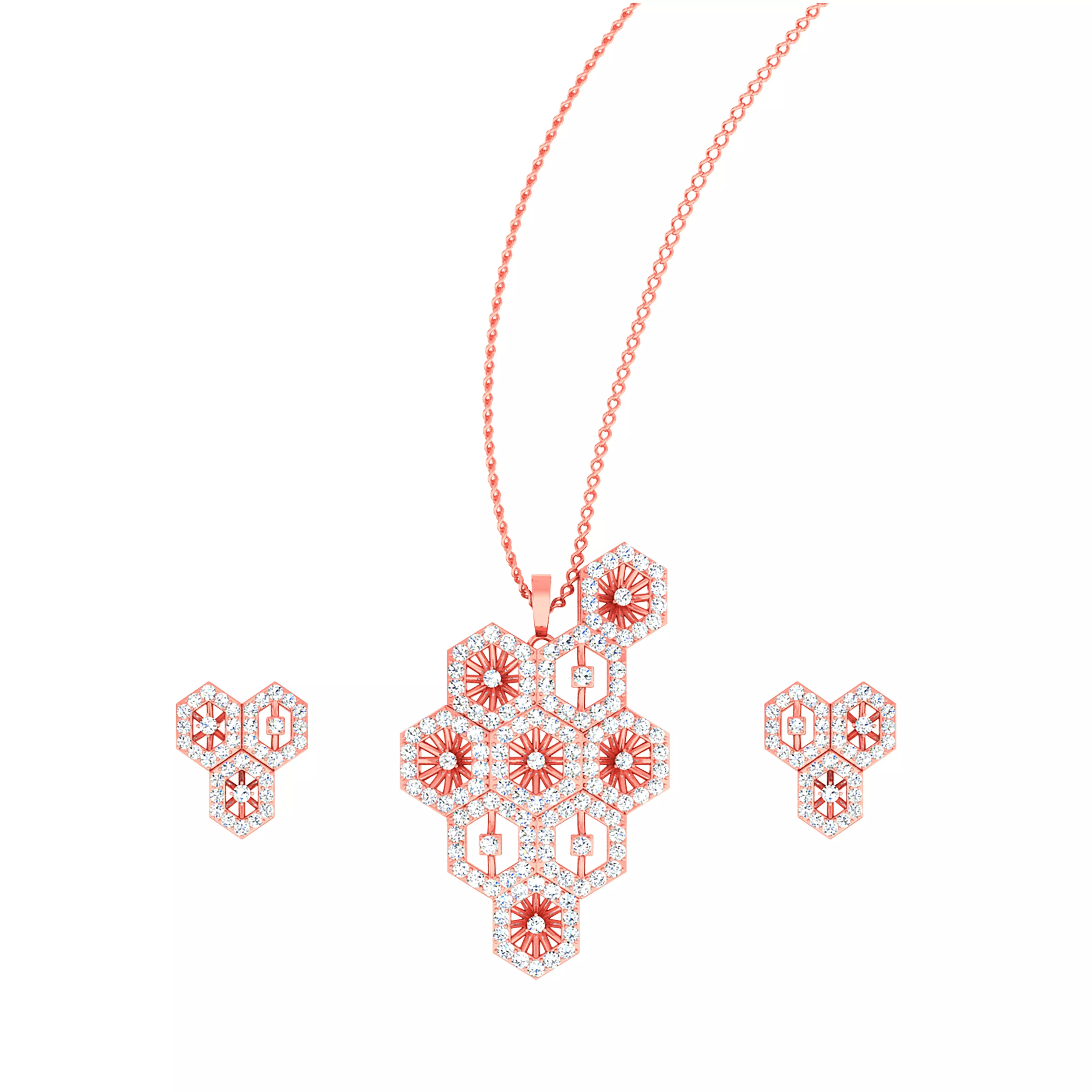 Beehive High Jewelry Pendant Earrings Set 3dm stl obj mtl gltf 3D print model