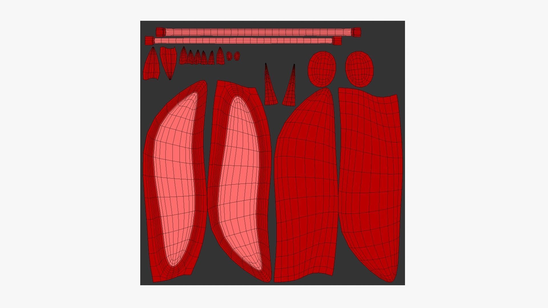 Furry Ears Tiara I10 Red - Headband Character Design Low-poly 3D model_5