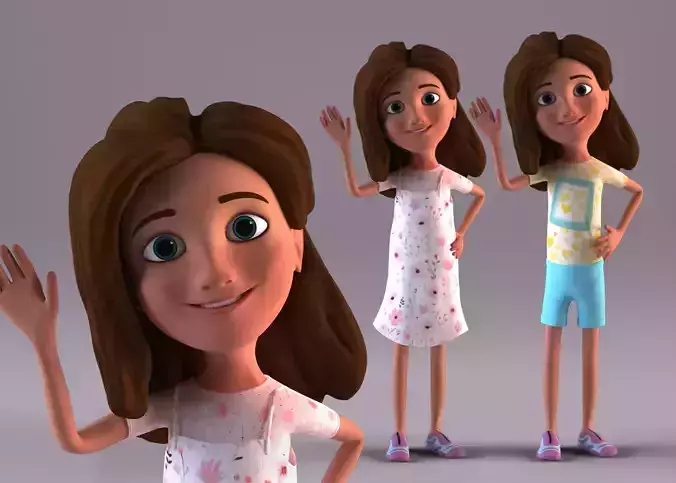 Cartoon Girl - Rigged Low-poly 3D model
