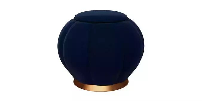 Curved Blue Velvet Ottoman