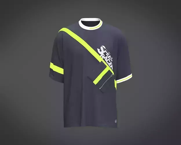 Oversized speed racer graphic tee with the contrast of neon