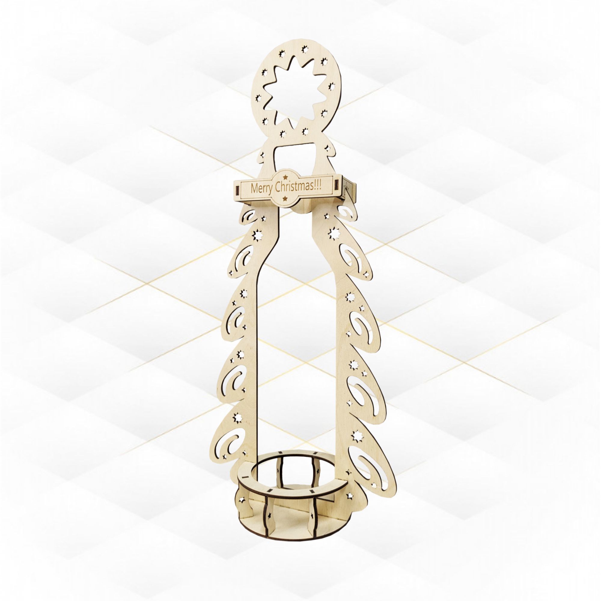 Wine box Christmas Tree svg dxf design for laser cut 3D print model_3