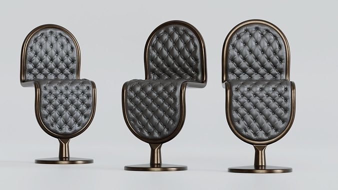 Round Shape Leather Chair with Metal Body 3D model 2