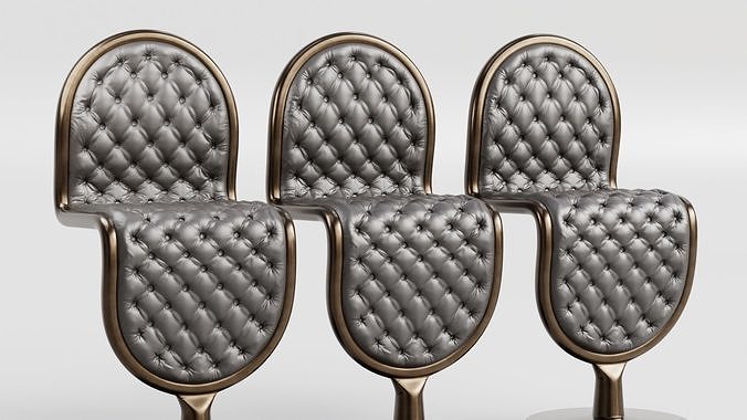 Round Shape Leather Chair with Metal Body 3D model 3