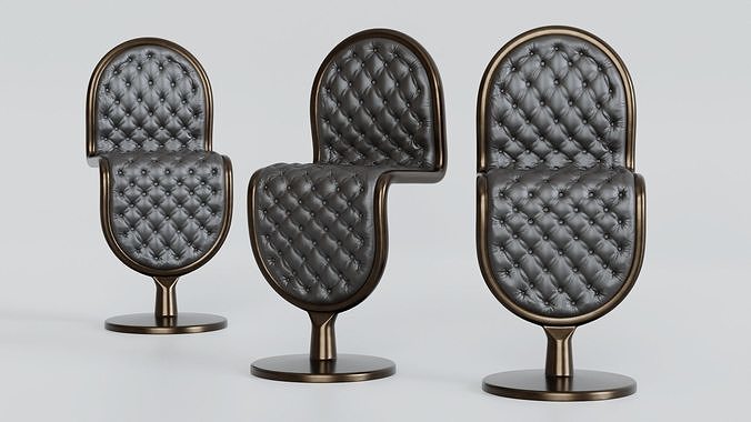 Round Shape Leather Chair with Metal Body 3D model 5