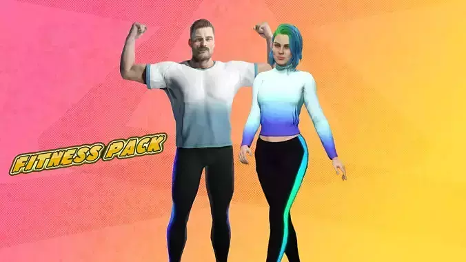 Gym crossfit  Partners Muscle Man and fitness Woman 3D Model Collection
