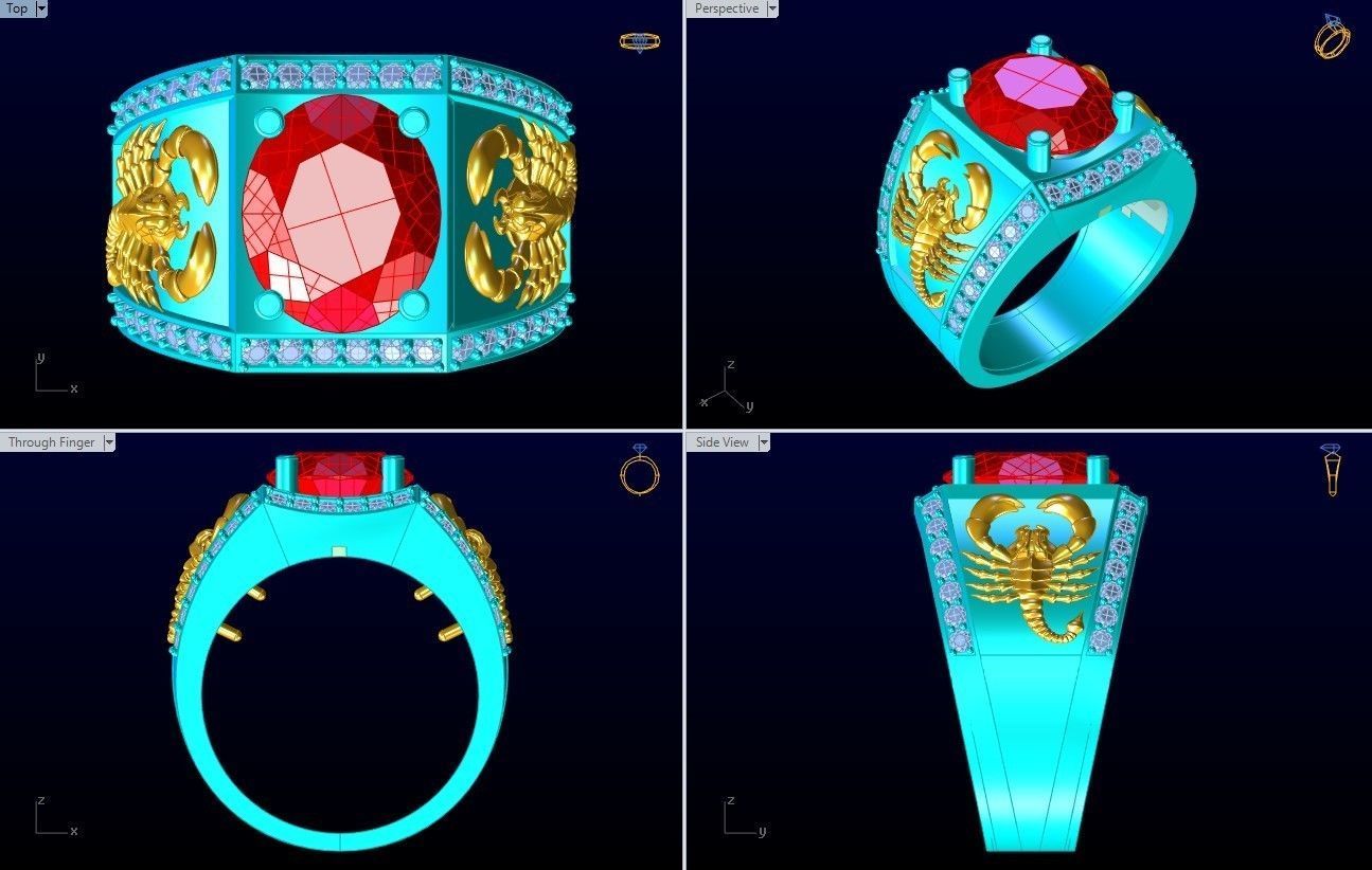 Scorpion Ring -Oval Rings - N1501 3D print model_10