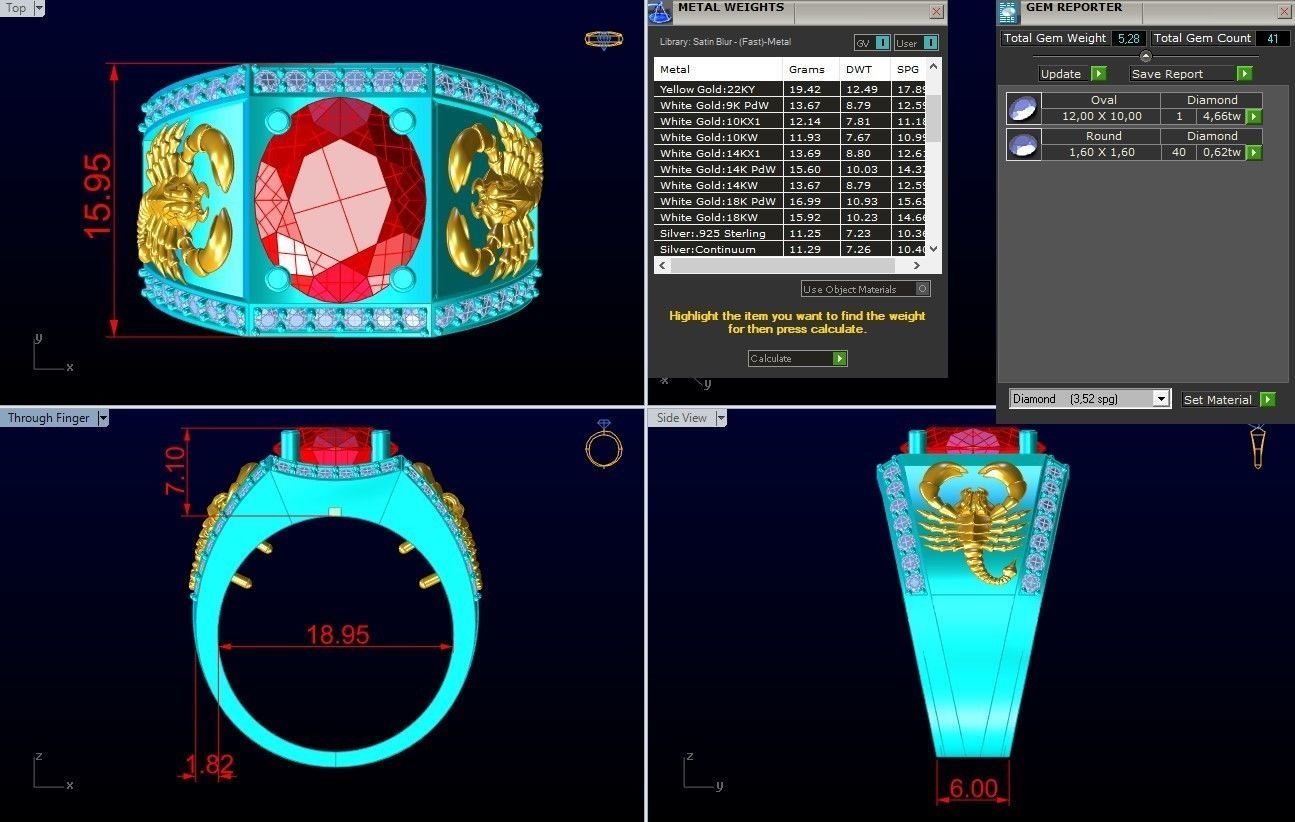 Scorpion Ring -Oval Rings - N1501 3D print model_8