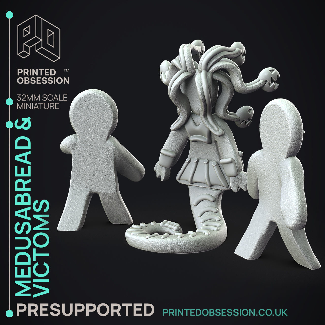 Gingerbread Medusa - 3D Printable TTRPG - PRESUPPORTED - 32mm 3D print model_9