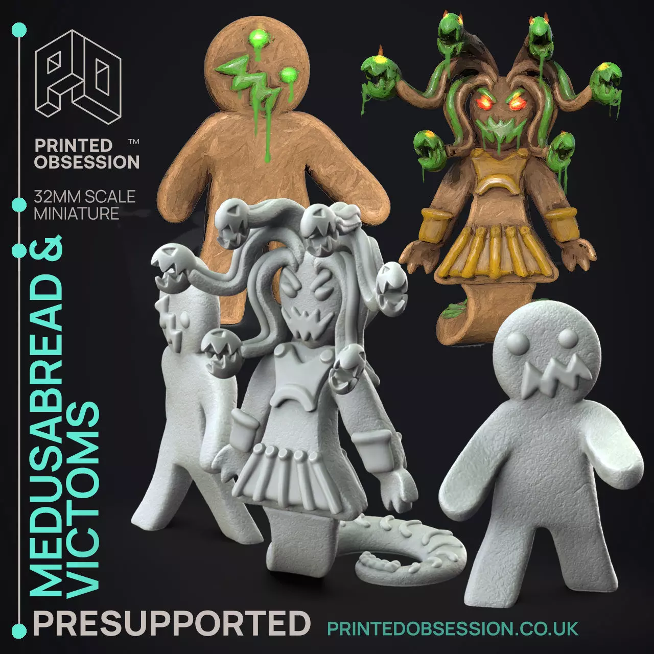 Gingerbread Medusa - 3D Printable TTRPG - PRESUPPORTED - 32mm 3D print model_0