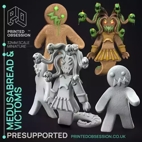 Gingerbread Medusa - 3D Printable TTRPG - PRESUPPORTED - 32mm 3D print model