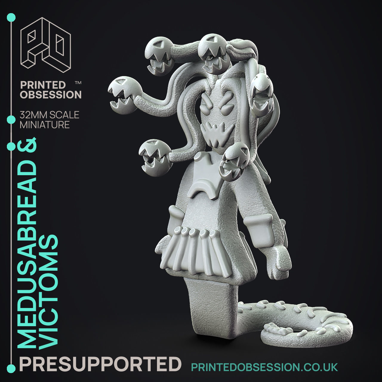 Gingerbread Medusa - 3D Printable TTRPG - PRESUPPORTED - 32mm 3D print model_5