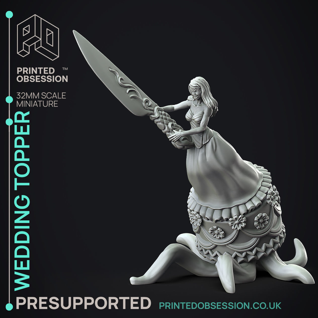 Wedding Cake Topper - 3D Printable TTRPG - PRESUPPORTED - 32mm 3D print model_9