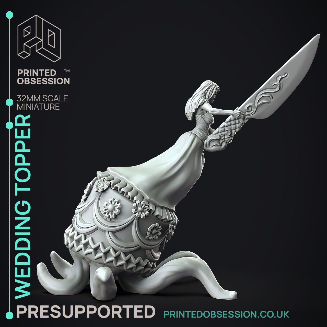 Wedding Cake Topper - 3D Printable TTRPG - PRESUPPORTED - 32mm 3D print model_5