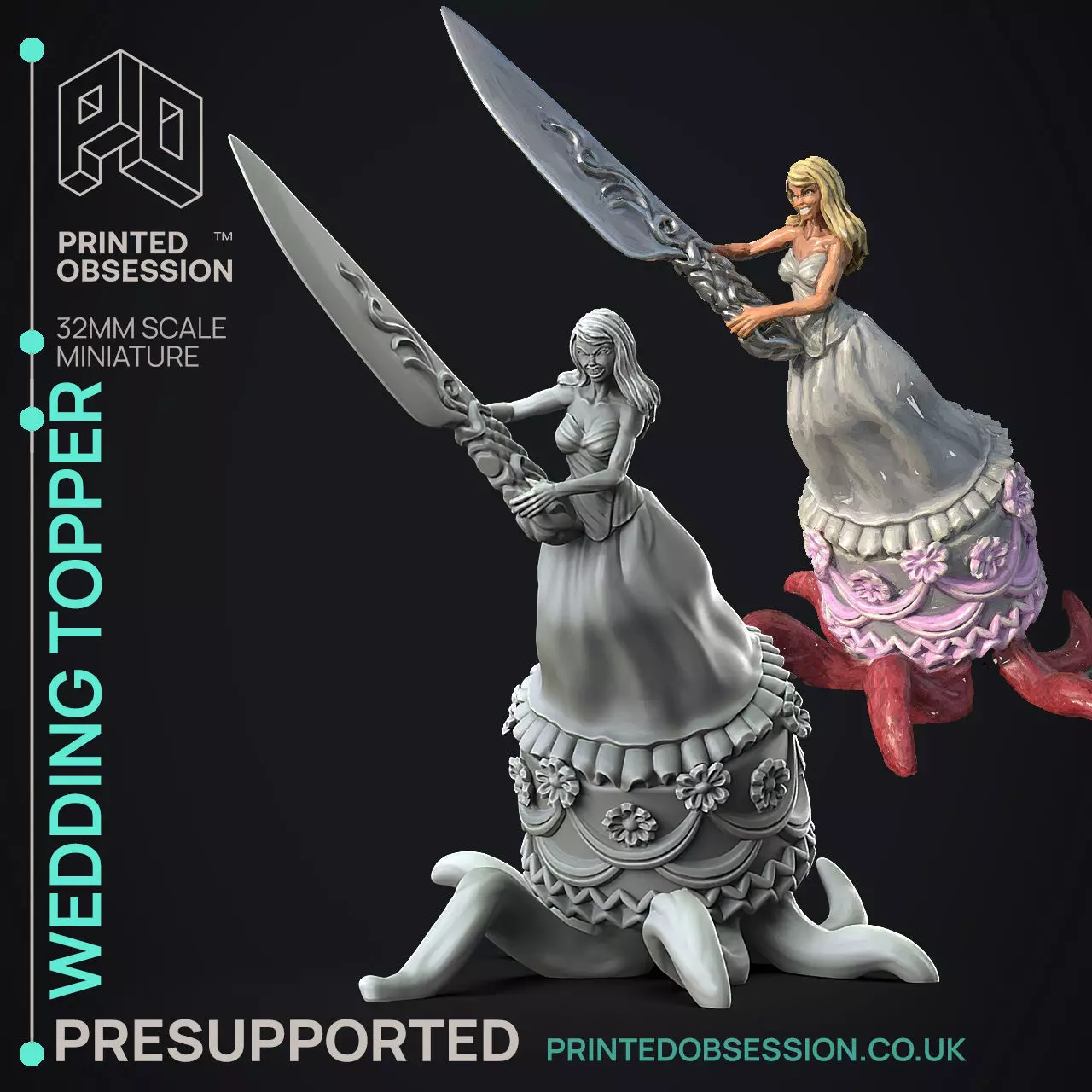 Wedding Cake Topper - 3D Printable TTRPG - PRESUPPORTED - 32mm 3D print model_0