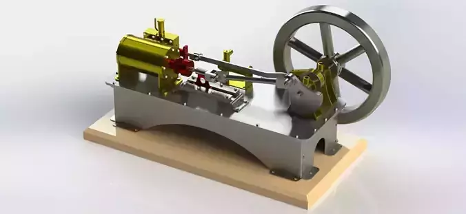 1 CYLINDER HORIZONTAL STEAM ENGINE WITH SLIDE VALVE 3D model