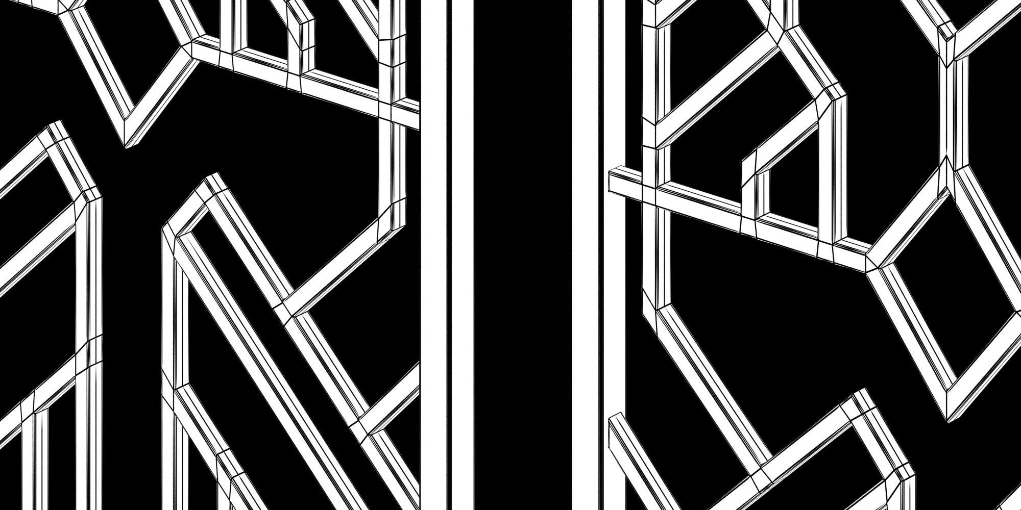 Decorative gold plaster partition screen with geometric pattern 3D model_4