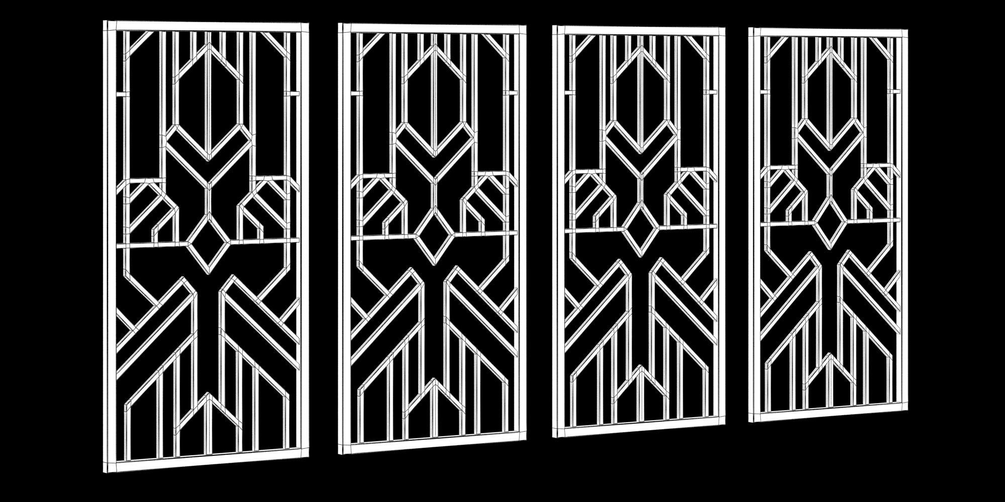 Decorative gold plaster partition screen with geometric pattern 3D model_5