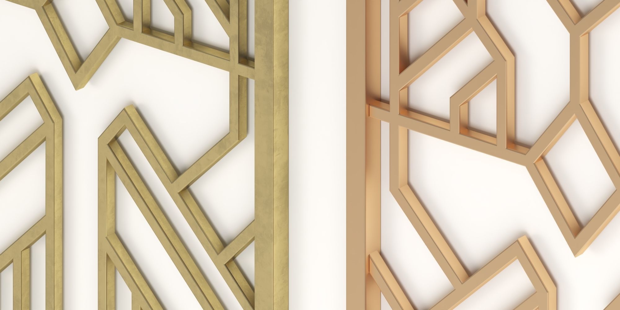 Decorative gold plaster partition screen with geometric pattern 3D model_1