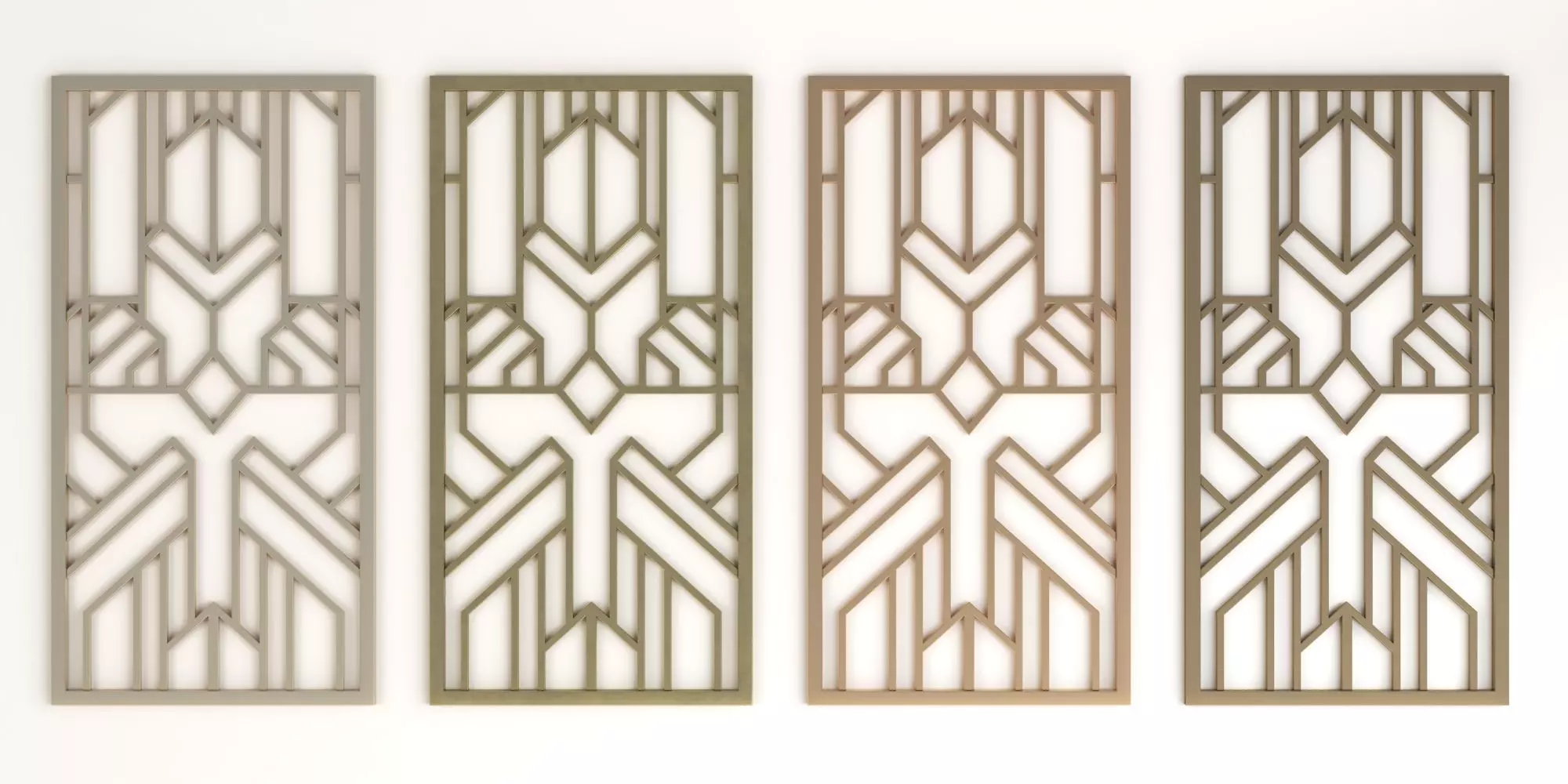 Decorative gold plaster partition screen with geometric pattern 3D model_0