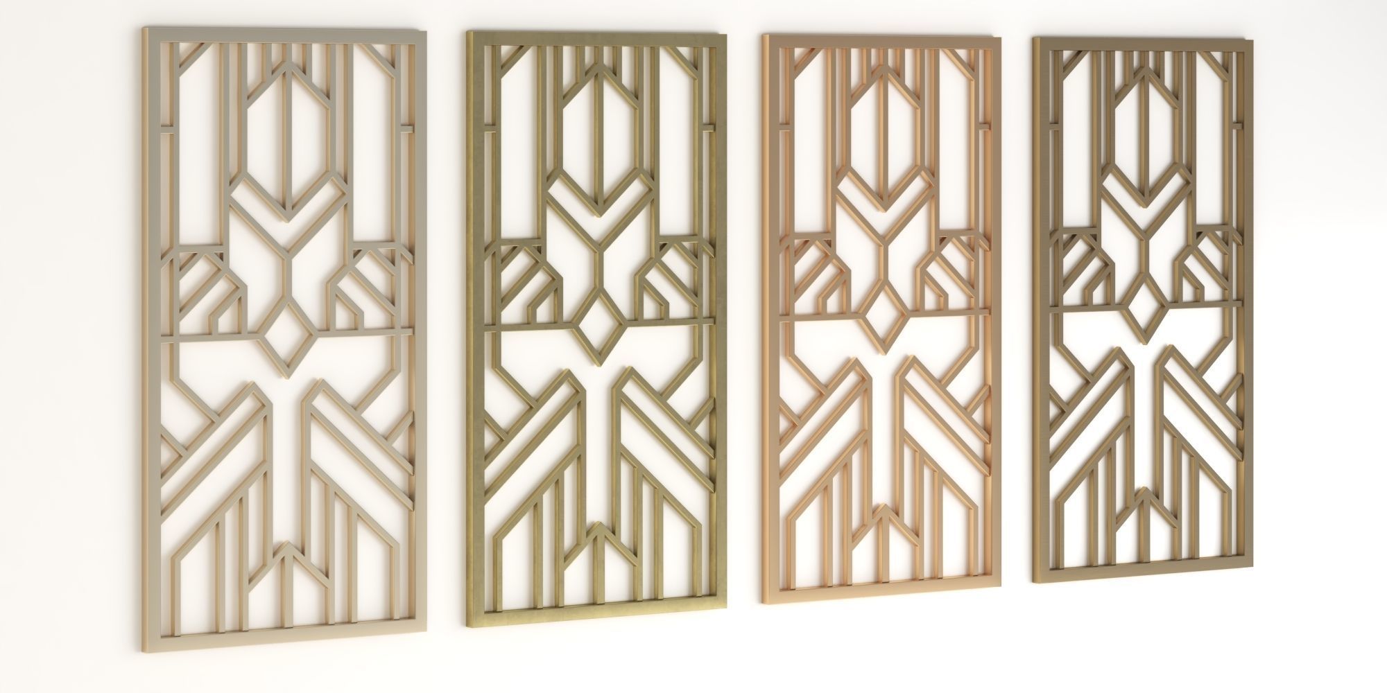 Decorative gold plaster partition screen with geometric pattern 3D model_2