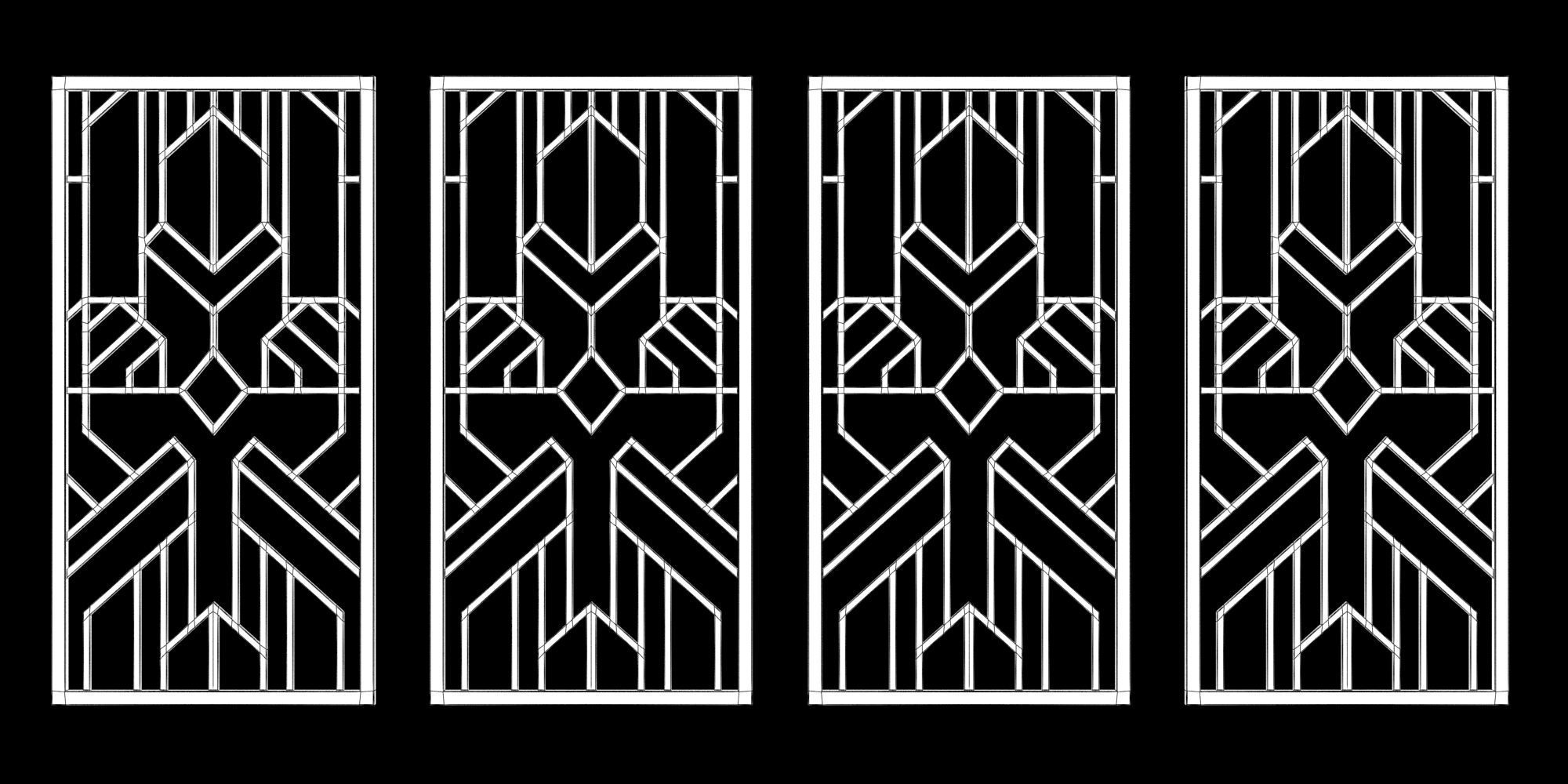 Decorative gold plaster partition screen with geometric pattern 3D model_3