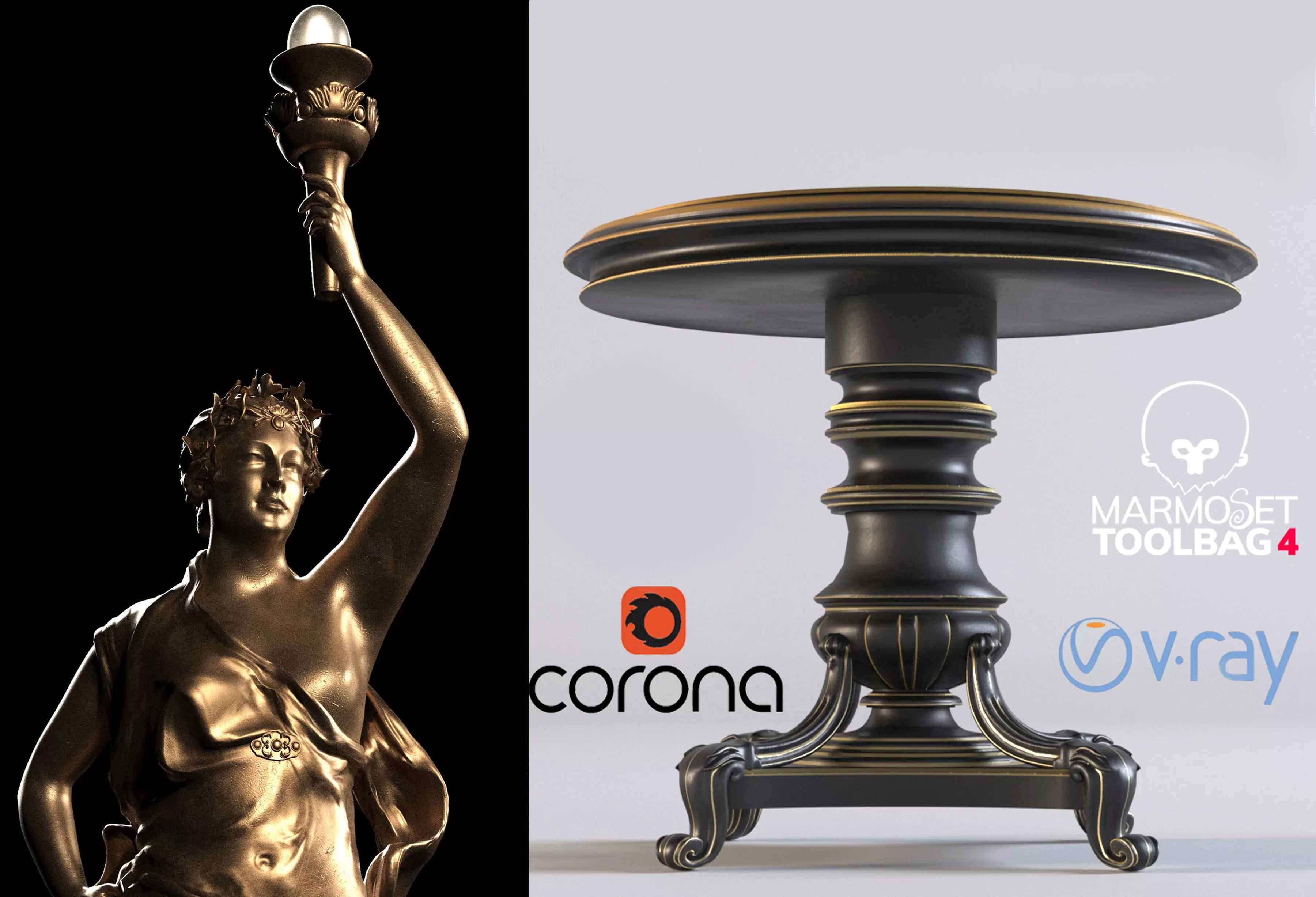 Decorative Set Statue and Table  Low-poly 3D model_0