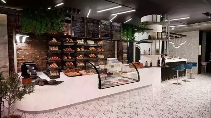 Pattisserie Interior and Outdoor 3D Model 3D model