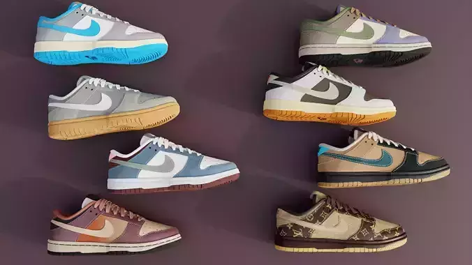 Nike Dunk Low 8 Pieces 3D Model Collection