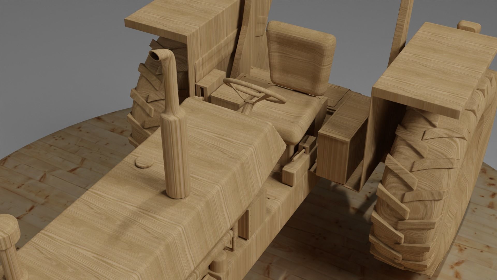 Wooden tractor 3D model_4