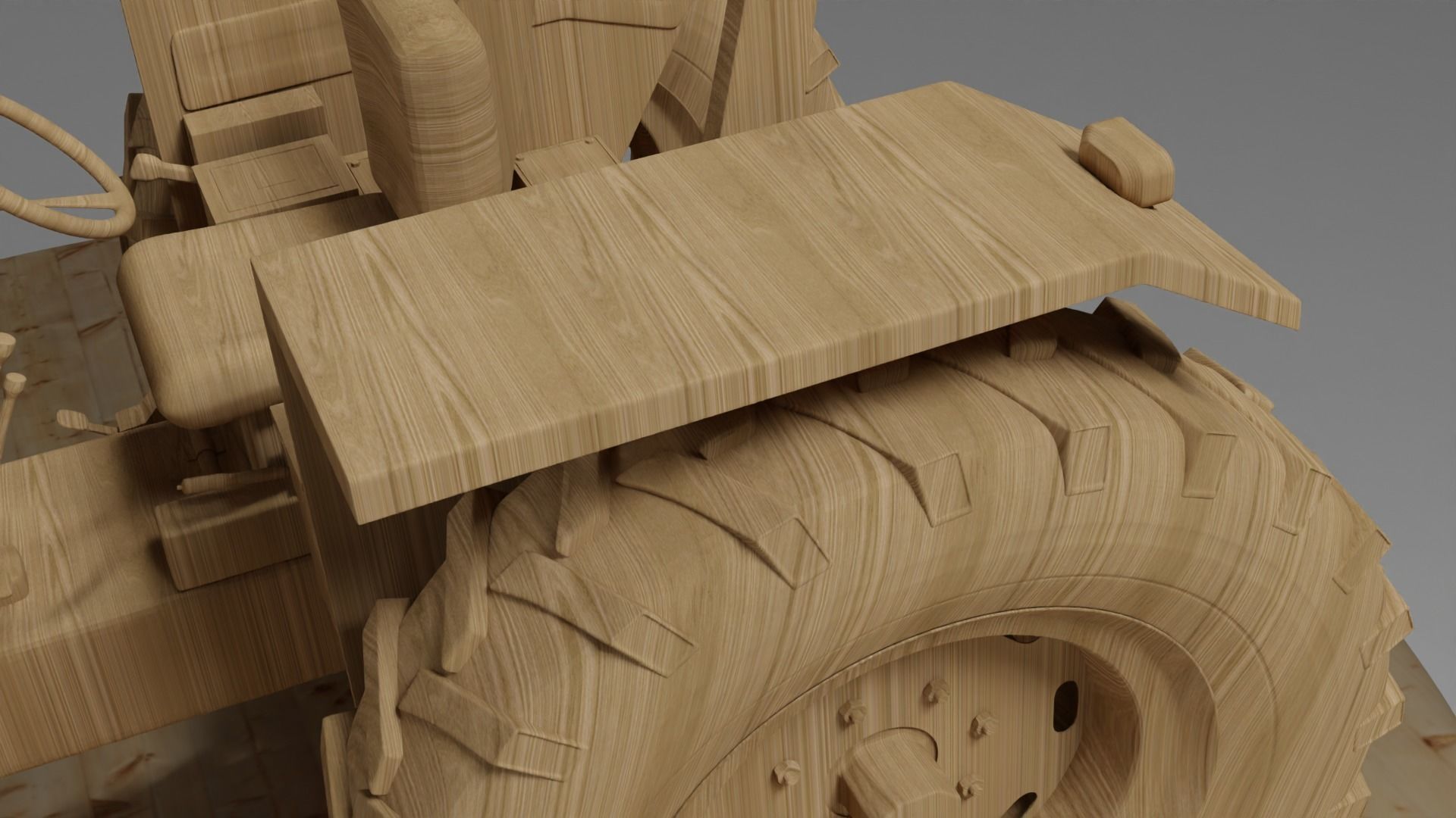 Wooden tractor 3D model_7