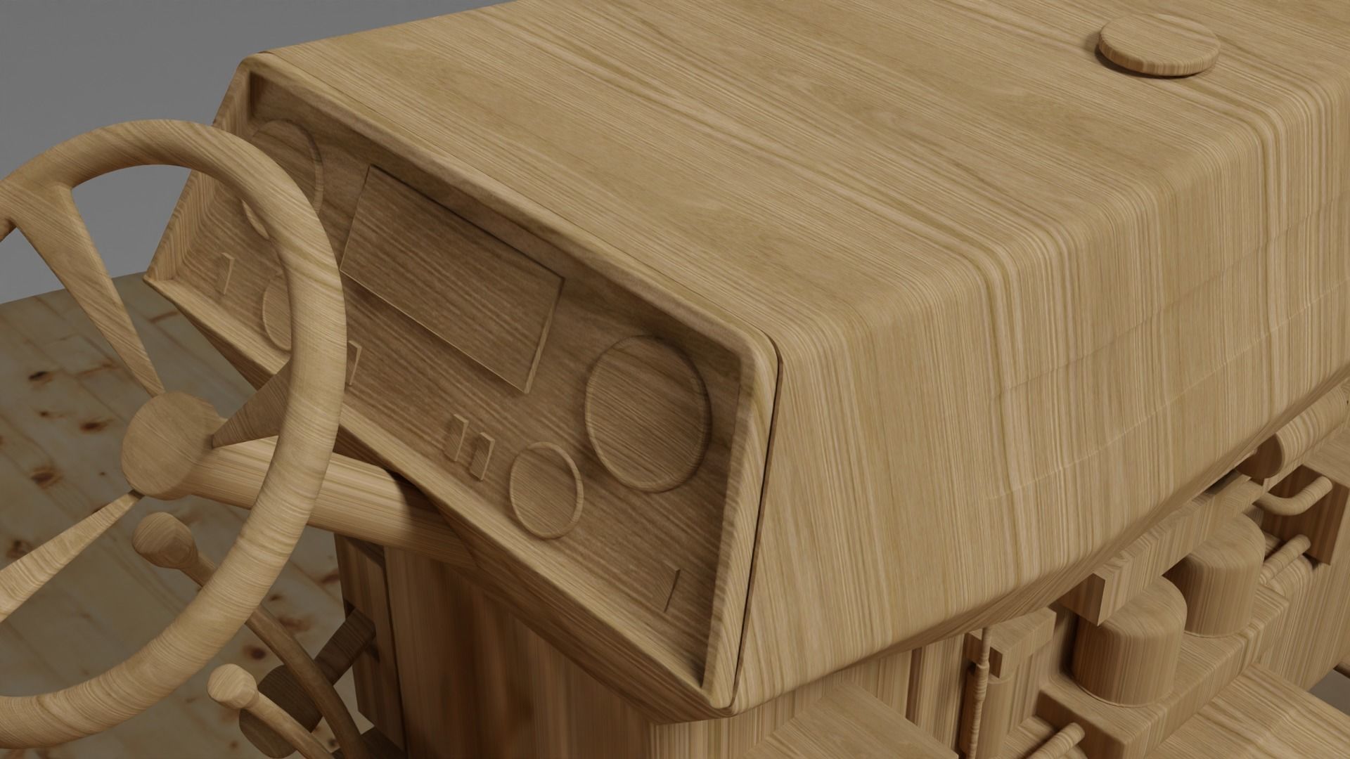 Wooden tractor 3D model_5