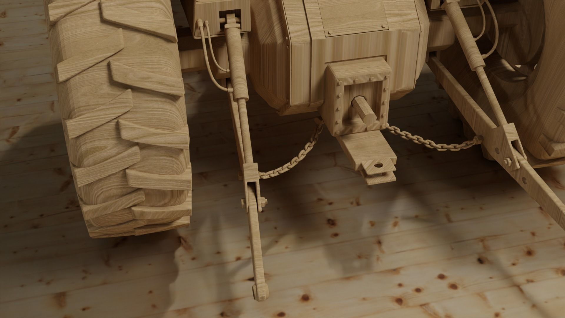 Wooden tractor 3D model_3